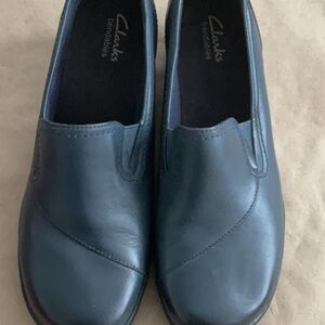 Clarks Blue Leather Slip-On Shoes bendables